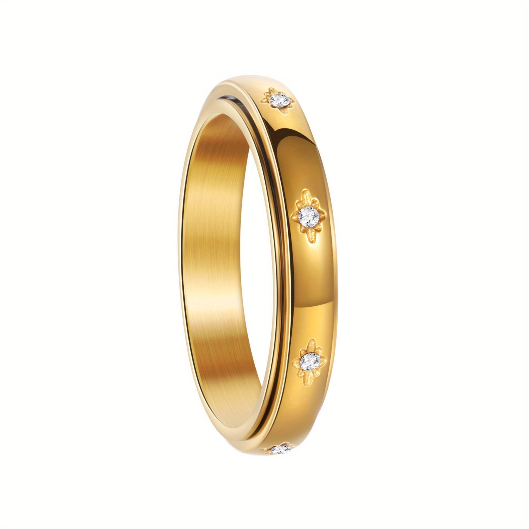 1pc Elegant Stainless Steel Rotating Ring for Couples - Minimalist French Style with Sparkling Cubic, Unisex Design for a Festive Look, Valentine'S Day Gift|Festive Ring|Durable Band, Couple Jewelry