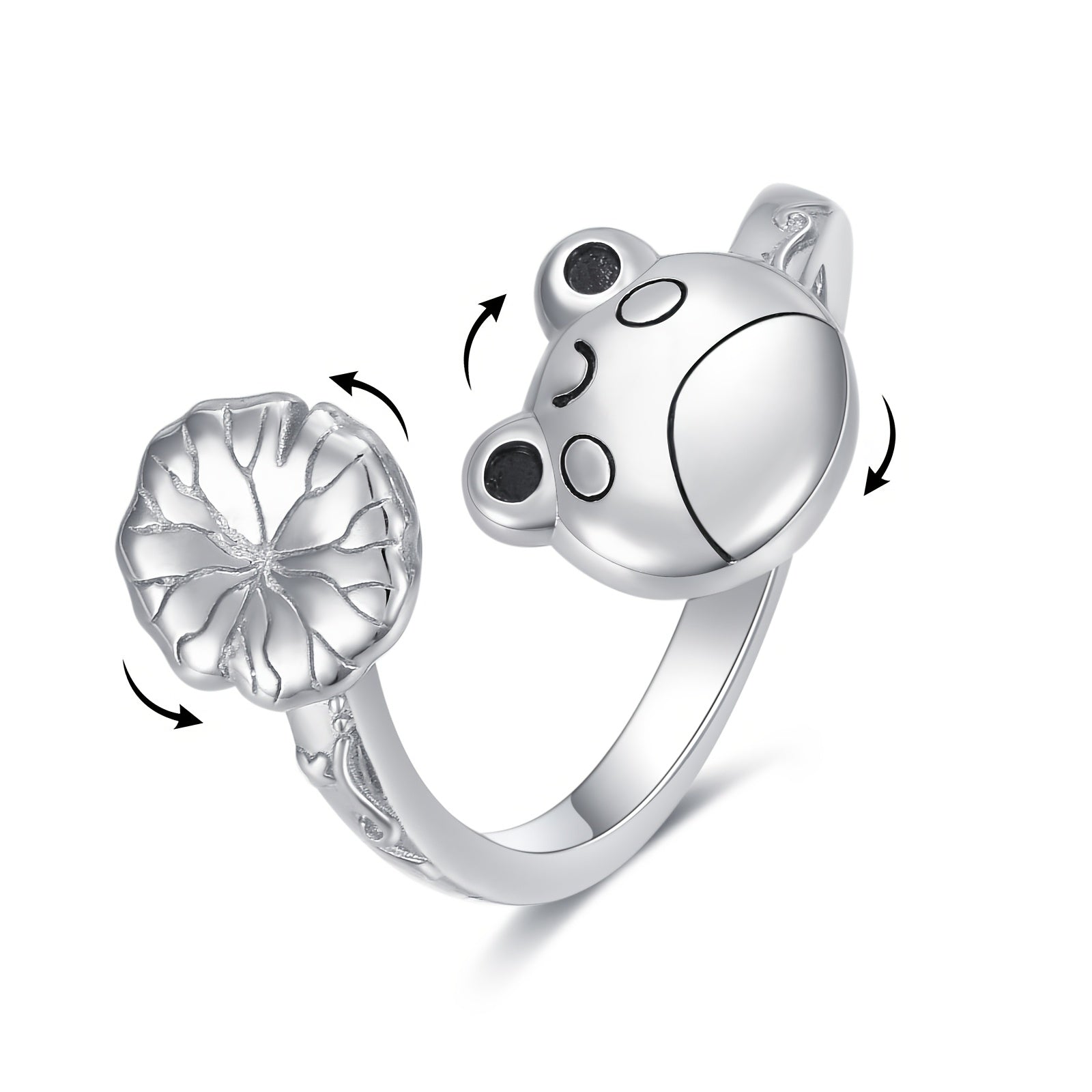 [Silver Anxiety Ring] Sterling Silver Animal Anxiety Ring - Silvery Frog Fidget Spinner Anti Stress Jewelry for Women