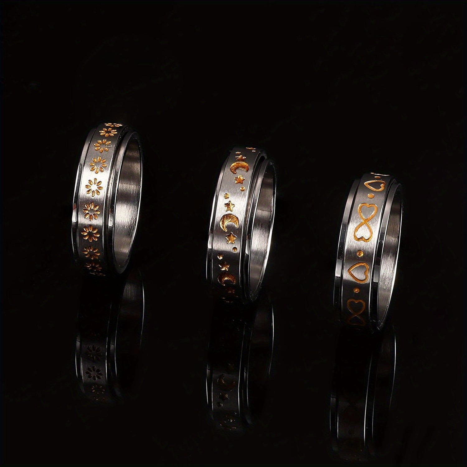 1pc 304 Stainless Steel Spinner Ring Fidget Band Rings for Men Women Moon Star Flower Heart Infinity Ring Set for Stress Relieving Wedding Promise