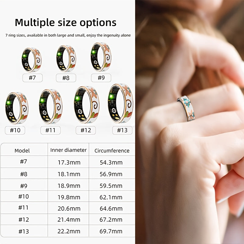 Women's Smart Ring - Fitness & Sleep Tracker with Step/Distance/Calorie Monitoring, Multiple Sports Modes, Crystal Charging Case & Magnetic USB-C Charging, Fashionable Engraving Design, High Quality, Compatible with iOS/Android - Perfect Gift for Women,