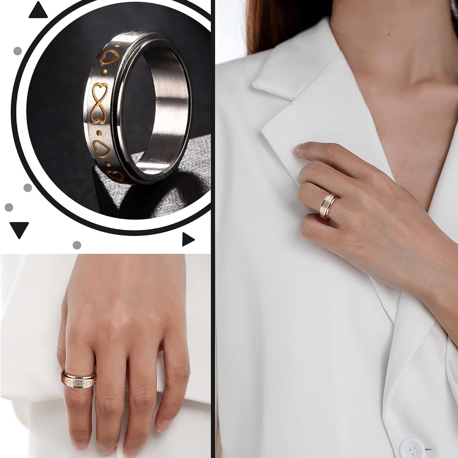 1pc 304 Stainless Steel Spinner Ring Fidget Band Rings for Men Women Moon Star Flower Heart Infinity Ring Set for Stress Relieving Wedding Promise