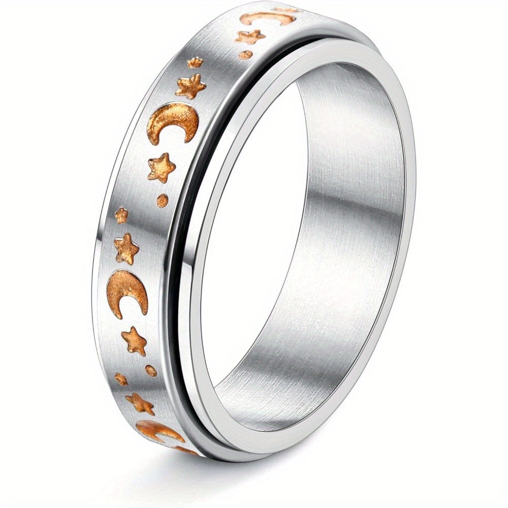 1pc 304 Stainless Steel Spinner Ring Fidget Band Rings for Men Women Moon Star Flower Heart Infinity Ring Set for Stress Relieving Wedding Promise