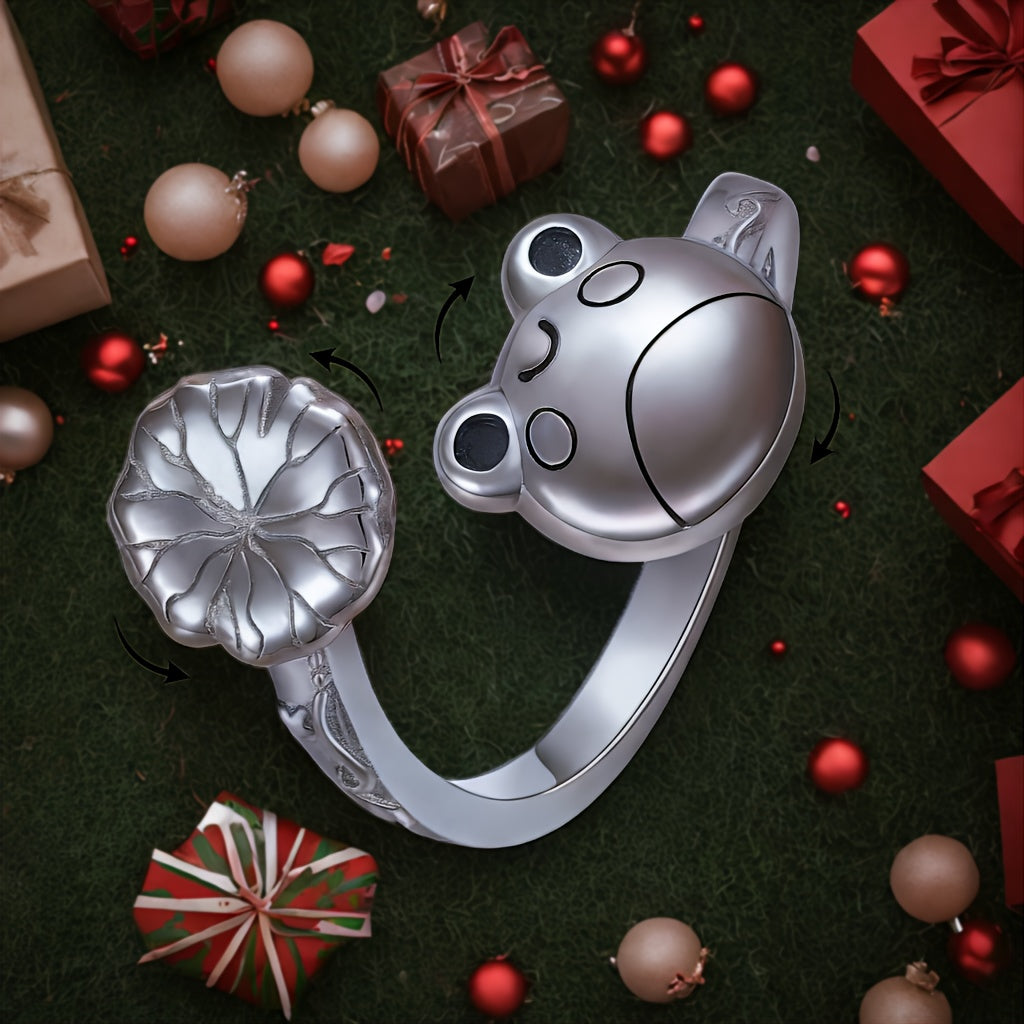 [Silver Anxiety Ring] Sterling Silver Animal Anxiety Ring - Silvery Frog Fidget Spinner Anti Stress Jewelry for Women