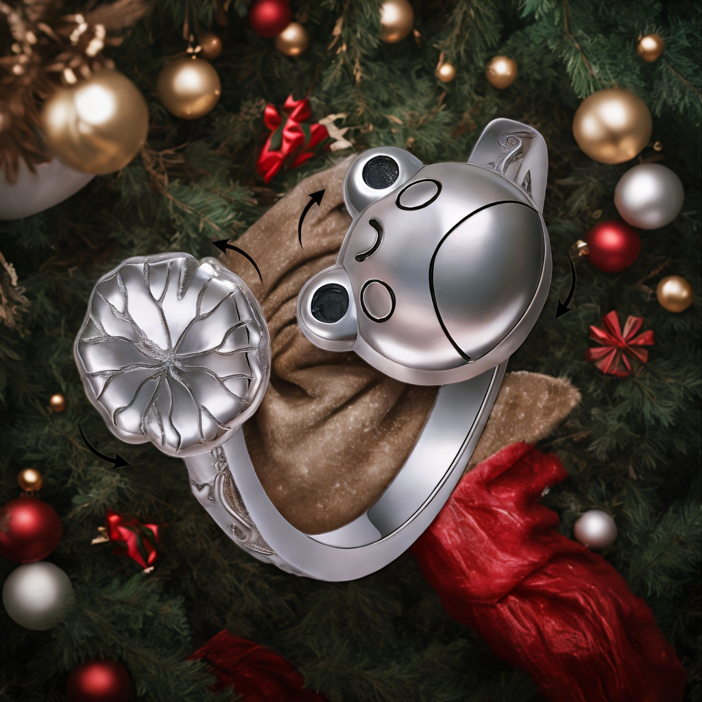 [Silver Anxiety Ring] Sterling Silver Animal Anxiety Ring - Silvery Frog Fidget Spinner Anti Stress Jewelry for Women