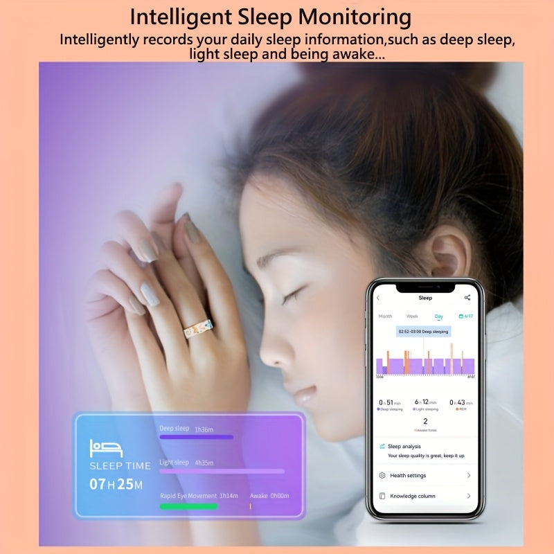 Women's Smart Ring - Fitness & Sleep Tracker with Step/Distance/Calorie Monitoring, Multiple Sports Modes, Crystal Charging Case & Magnetic USB-C Charging, Fashionable Engraving Design, High Quality, Compatible with iOS/Android - Perfect Gift for Women,