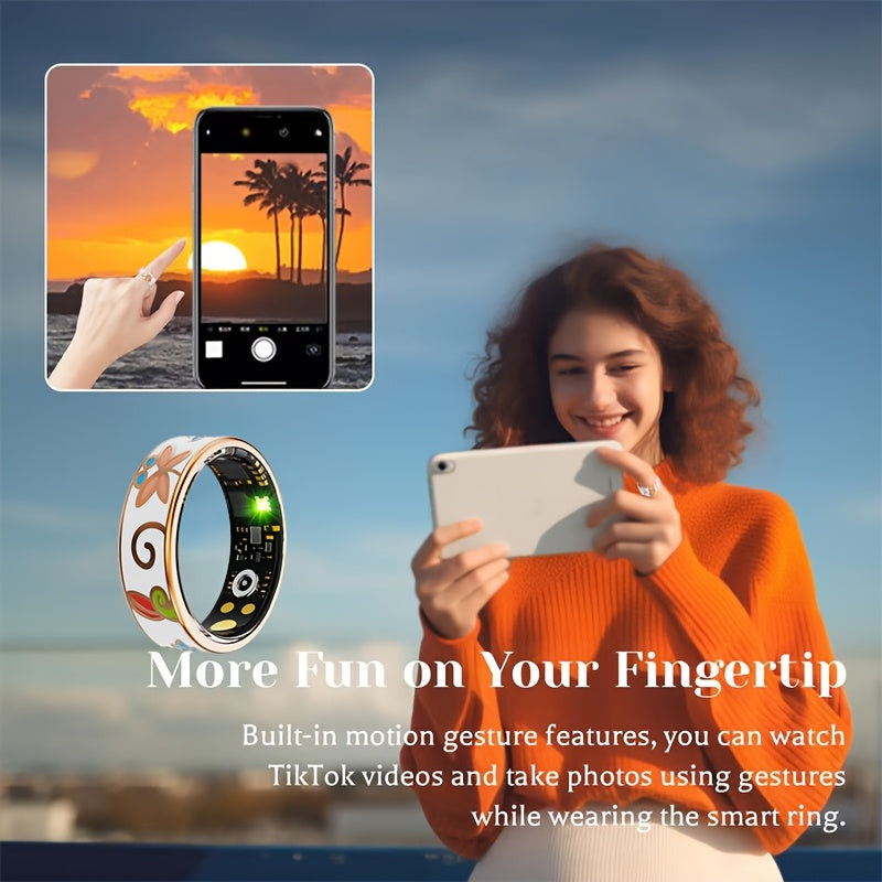 Women's Smart Ring - Fitness & Sleep Tracker with Step/Distance/Calorie Monitoring, Multiple Sports Modes, Crystal Charging Case & Magnetic USB-C Charging, Fashionable Engraving Design, High Quality, Compatible with iOS/Android - Perfect Gift for Women,