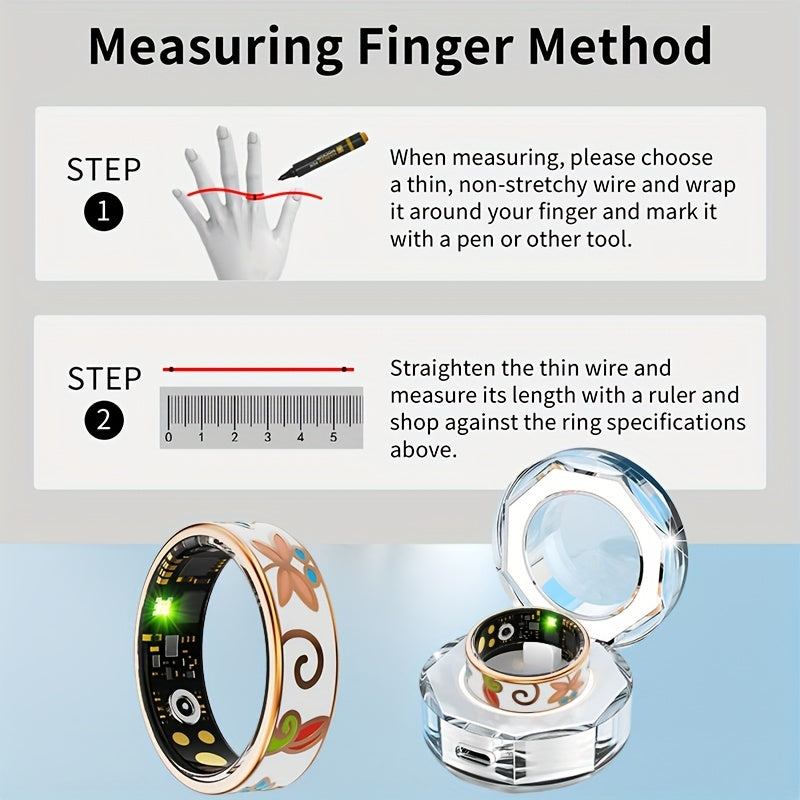 Women's Smart Ring - Fitness & Sleep Tracker with Step/Distance/Calorie Monitoring, Multiple Sports Modes, Crystal Charging Case & Magnetic USB-C Charging, Fashionable Engraving Design, High Quality, Compatible with iOS/Android - Perfect Gift for Women,