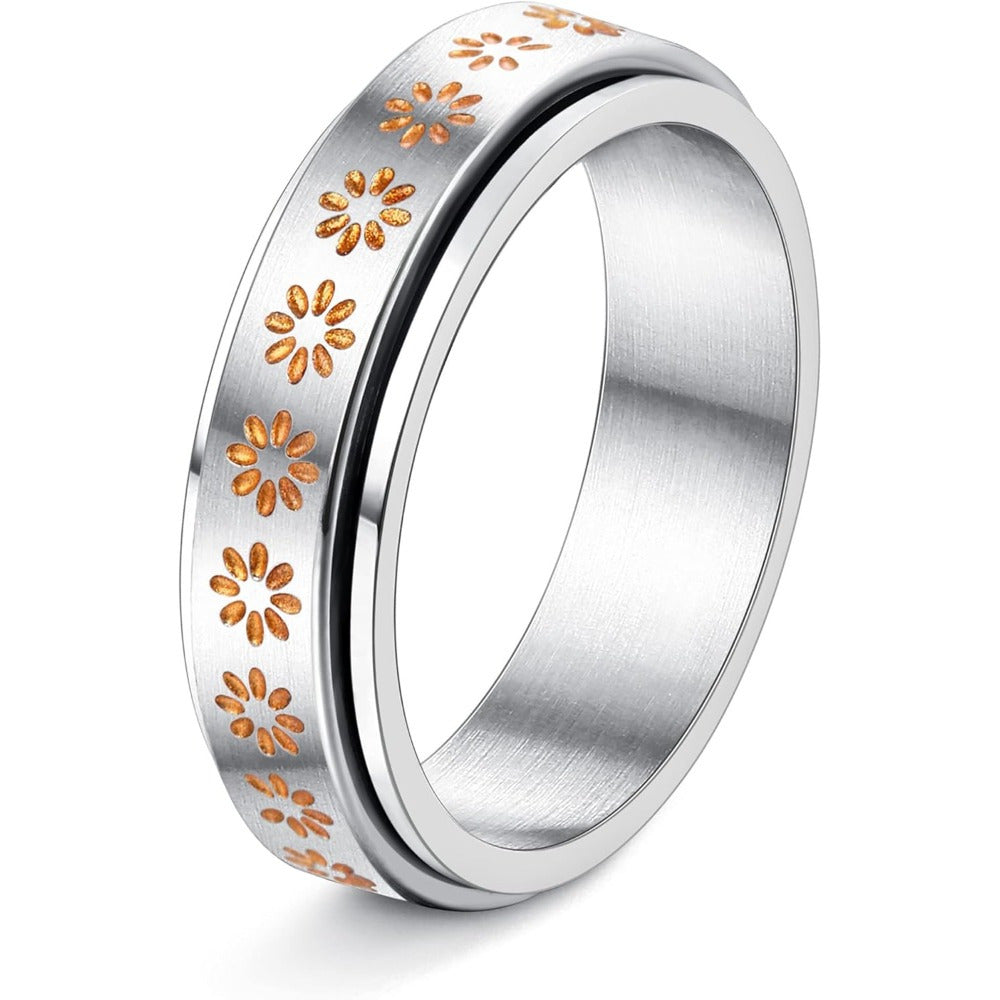 1pc 304 Stainless Steel Spinner Ring Fidget Band Rings for Men Women Moon Star Flower Heart Infinity Ring Set for Stress Relieving Wedding Promise