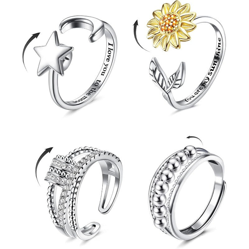 Set of 4 Fidget Rings for Women, Adjustable Spinner And Bead Rings