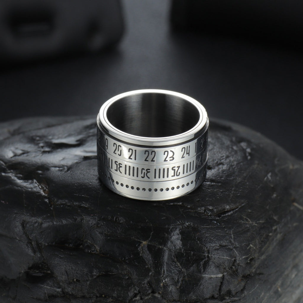 2025 New Style Rotatable Arabic Numeral Stainless Steel Ring for Trendy Men