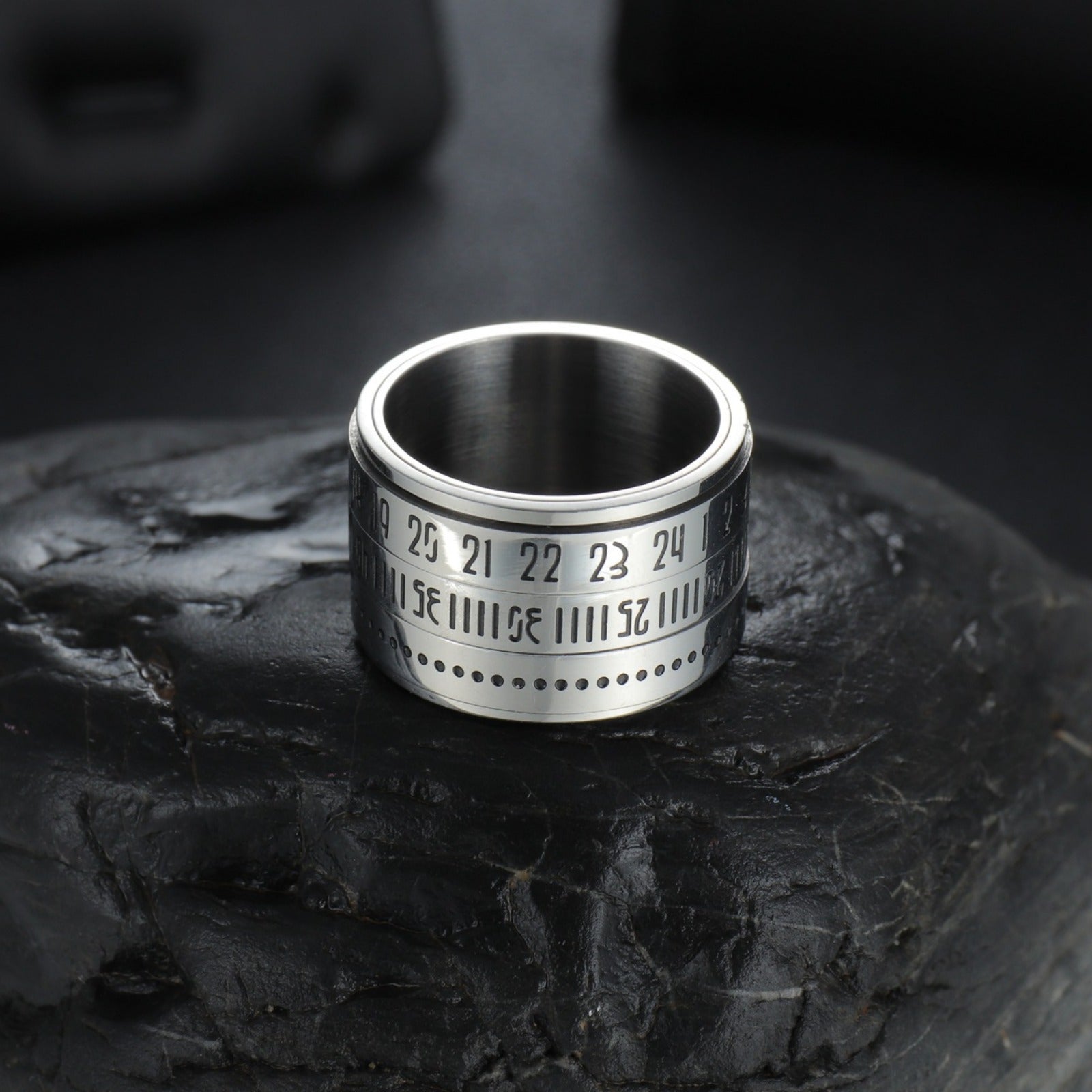 2025 New Style Rotatable Arabic Numeral Stainless Steel Ring for Trendy Men