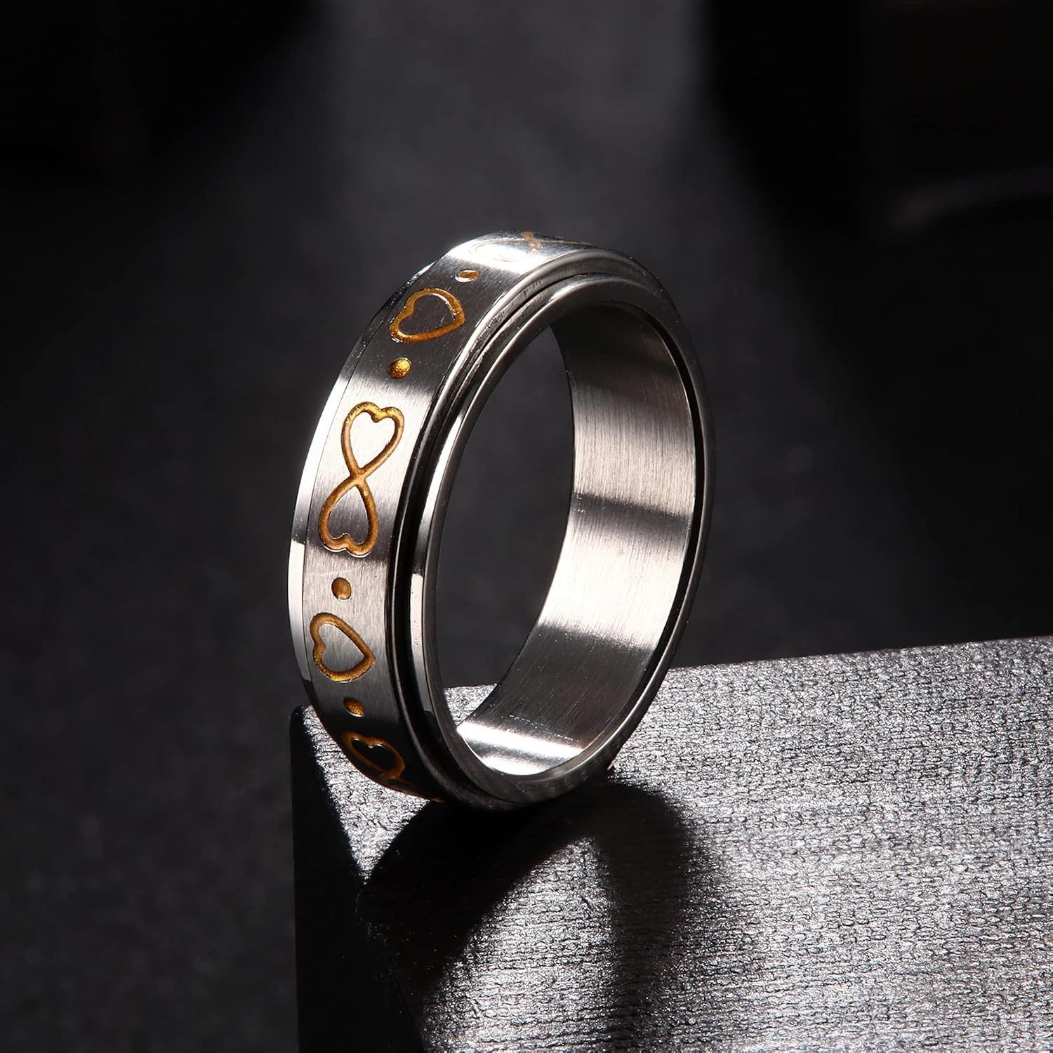 1pc 304 Stainless Steel Spinner Ring Fidget Band Rings for Men Women Moon Star Flower Heart Infinity Ring Set for Stress Relieving Wedding Promise