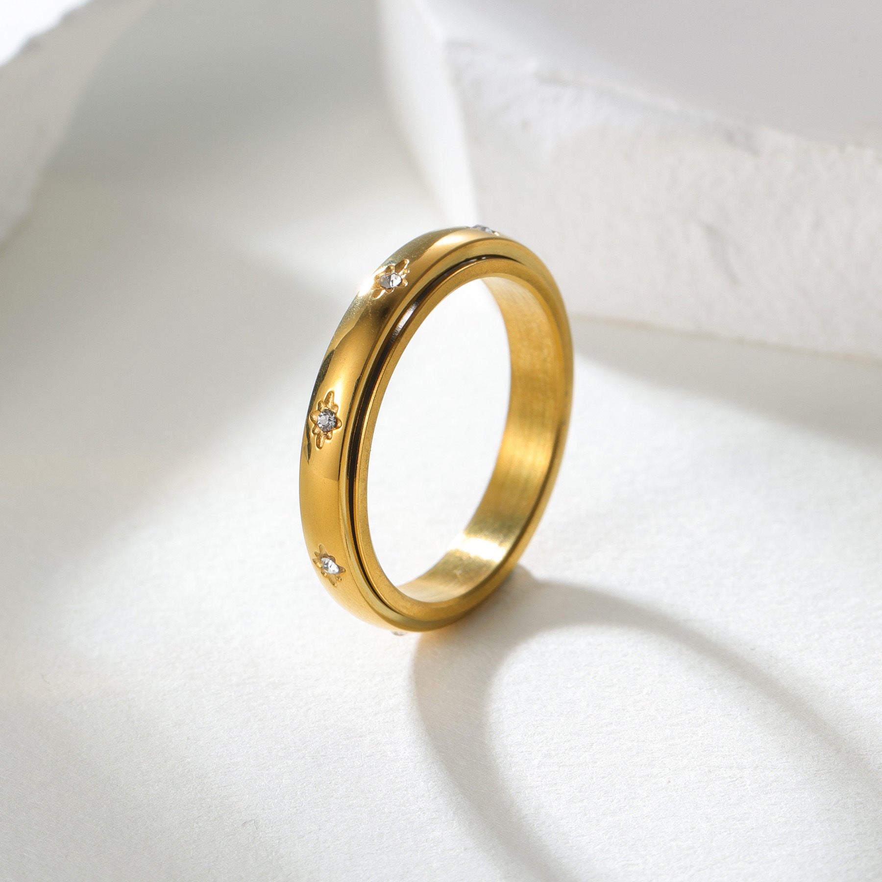 1pc Elegant Stainless Steel Rotating Ring for Couples - Minimalist French Style with Sparkling Cubic, Unisex Design for a Festive Look, Valentine'S Day Gift|Festive Ring|Durable Band, Couple Jewelry