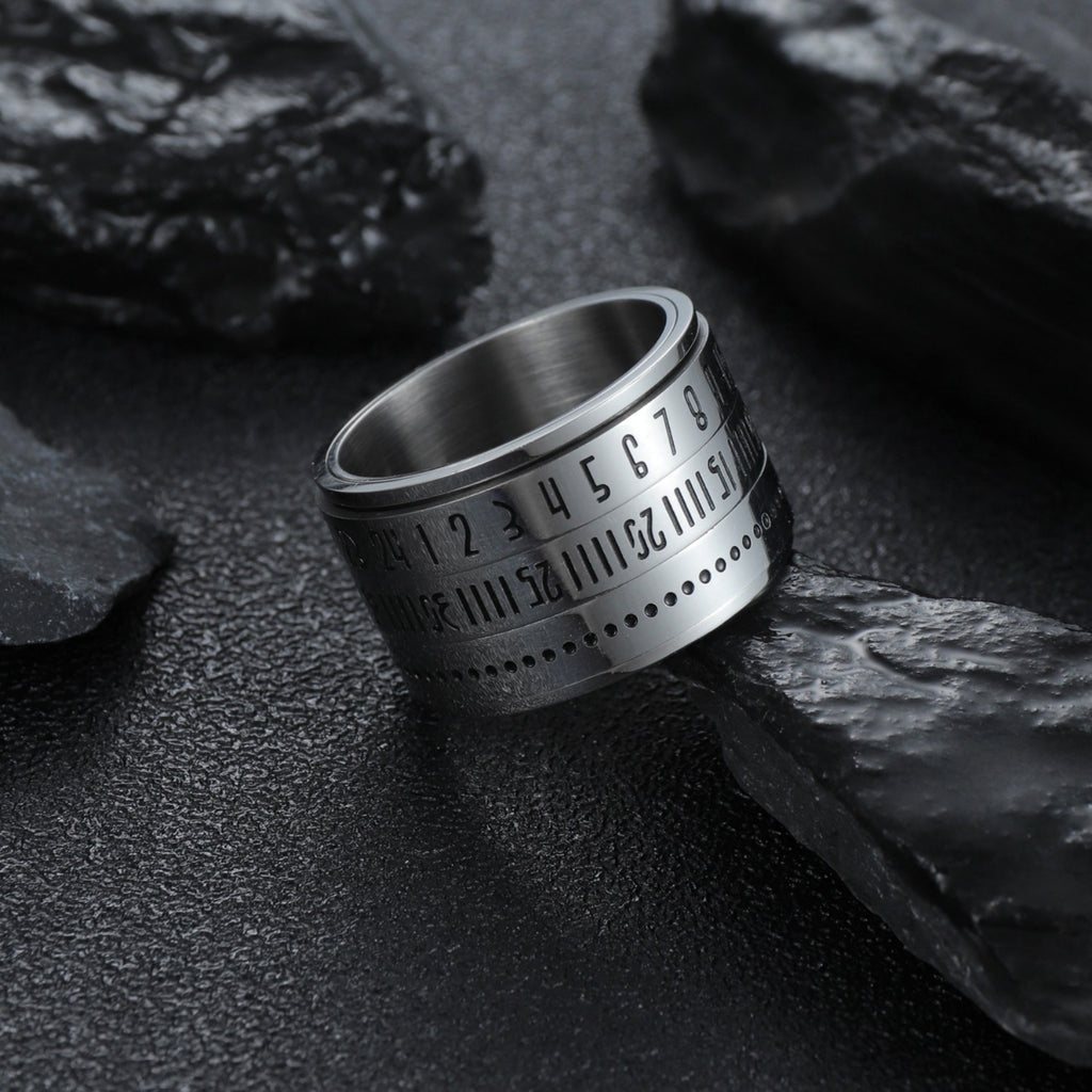 2025 New Style Rotatable Arabic Numeral Stainless Steel Ring for Trendy Men