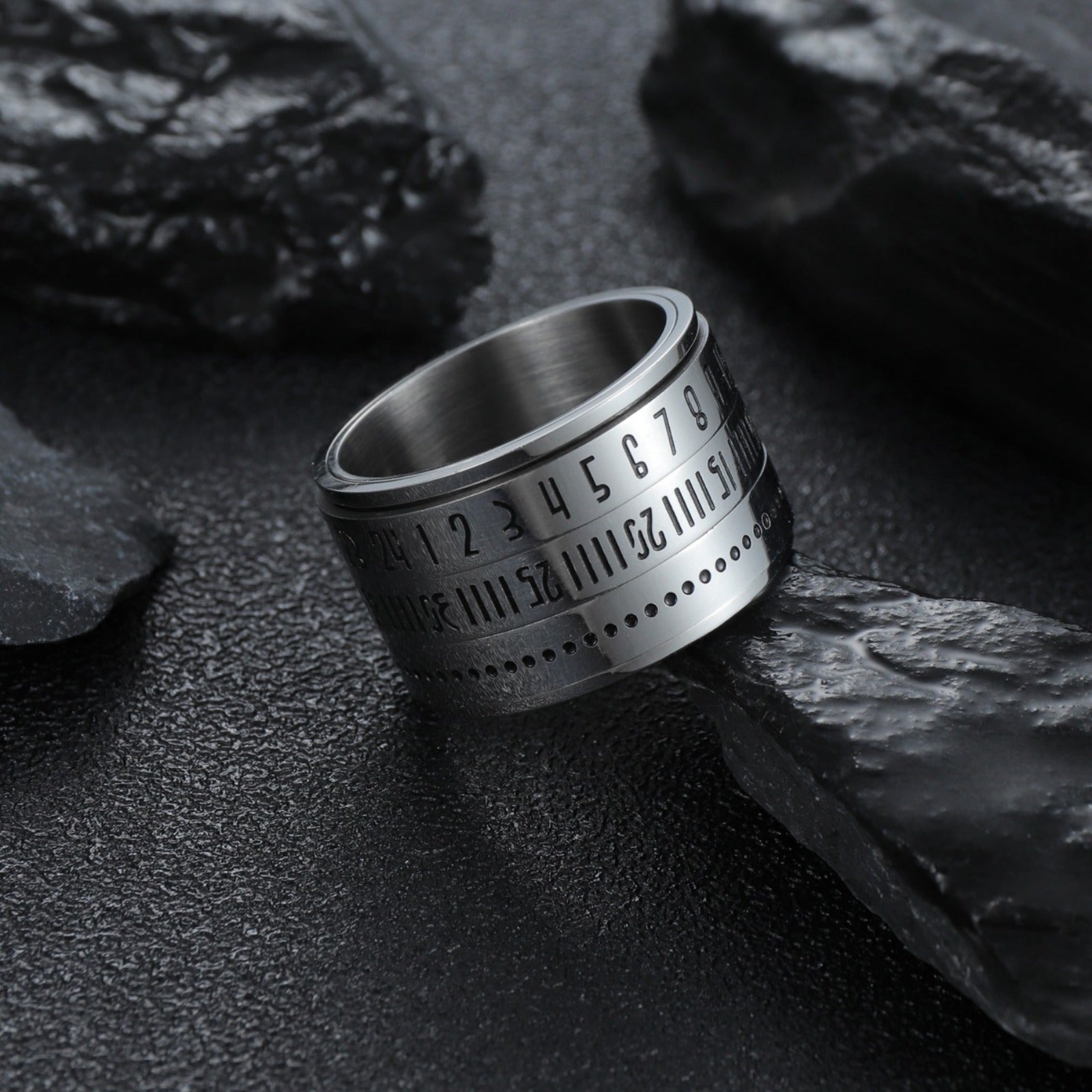 2025 New Style Rotatable Arabic Numeral Stainless Steel Ring for Trendy Men