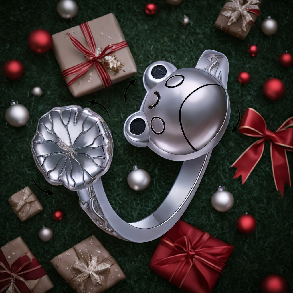 [Silver Anxiety Ring] Sterling Silver Animal Anxiety Ring - Silvery Frog Fidget Spinner Anti Stress Jewelry for Women