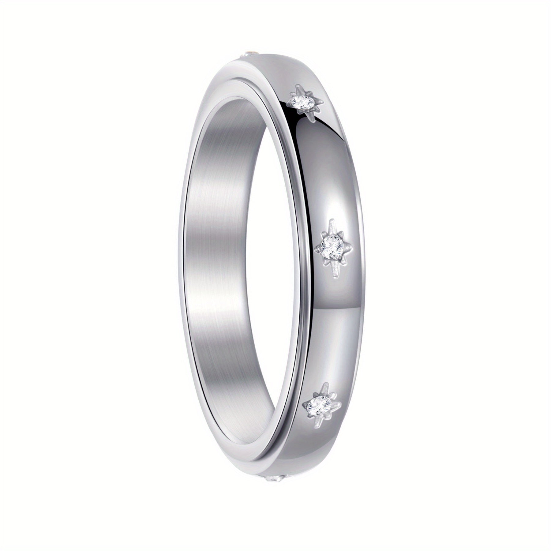 1pc Elegant Stainless Steel Rotating Ring for Couples - Minimalist French Style with Sparkling Cubic, Unisex Design for a Festive Look, Valentine'S Day Gift|Festive Ring|Durable Band, Couple Jewelry