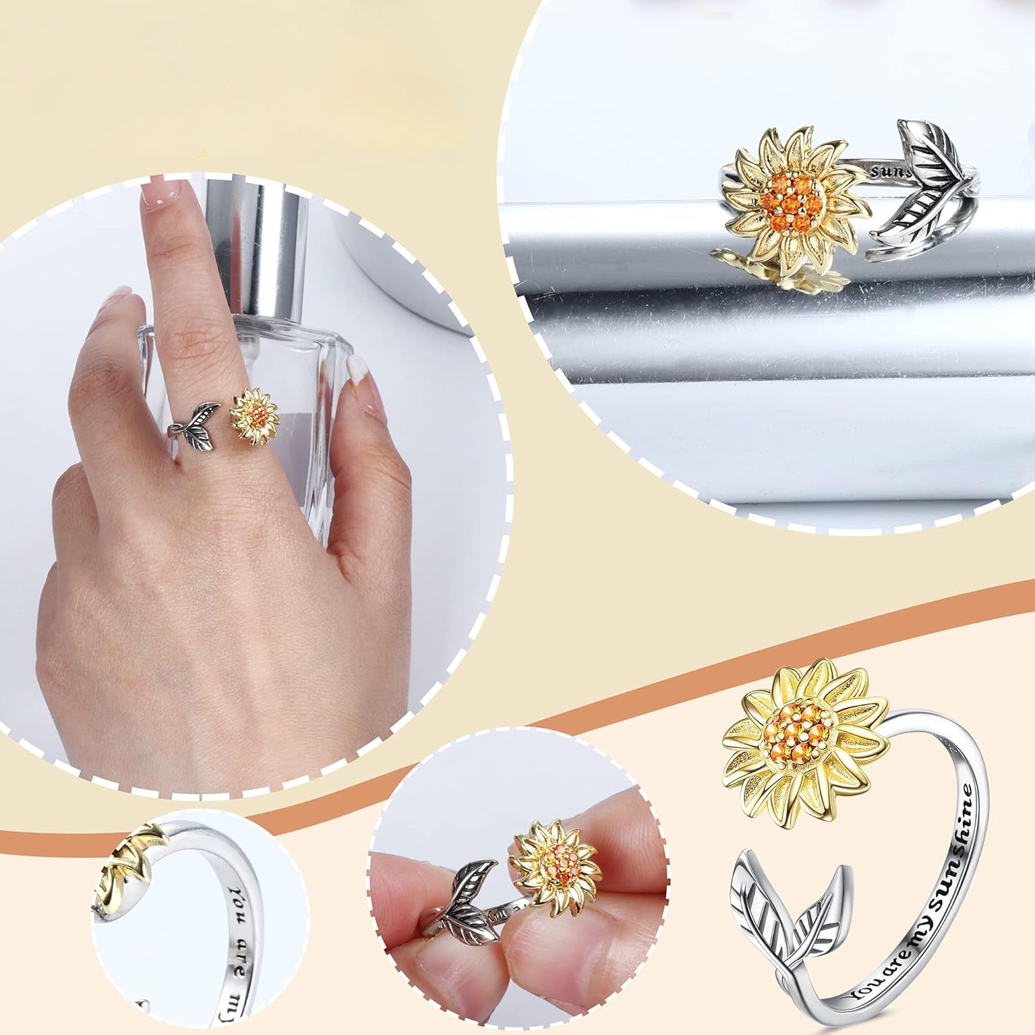 Set of 4 Fidget Rings for Women, Adjustable Spinner And Bead Rings