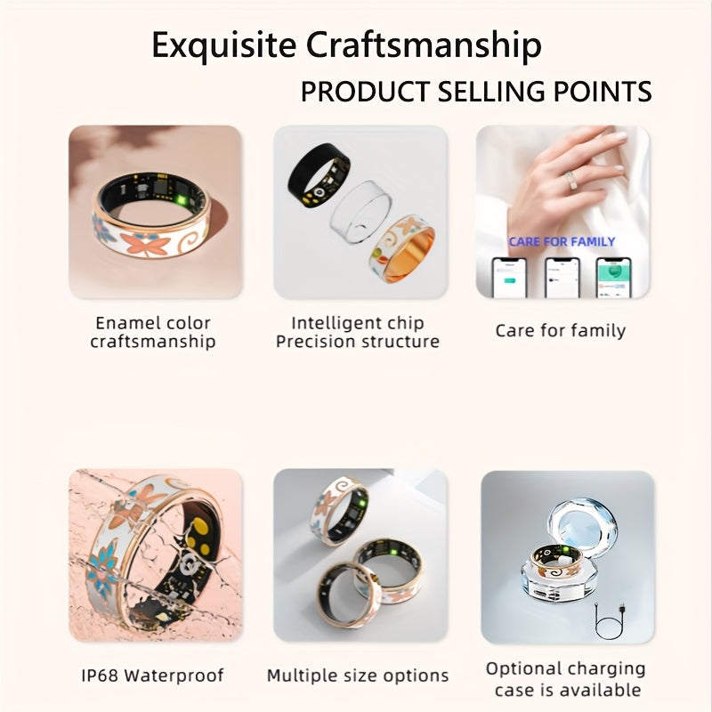 Women's Smart Ring - Fitness & Sleep Tracker with Step/Distance/Calorie Monitoring, Multiple Sports Modes, Crystal Charging Case & Magnetic USB-C Charging, Fashionable Engraving Design, High Quality, Compatible with iOS/Android - Perfect Gift for Women,