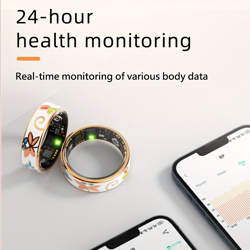 Women's Smart Ring - Fitness & Sleep Tracker with Step/Distance/Calorie Monitoring, Multiple Sports Modes, Crystal Charging Case & Magnetic USB-C Charging, Fashionable Engraving Design, High Quality, Compatible with iOS/Android - Perfect Gift for Women,